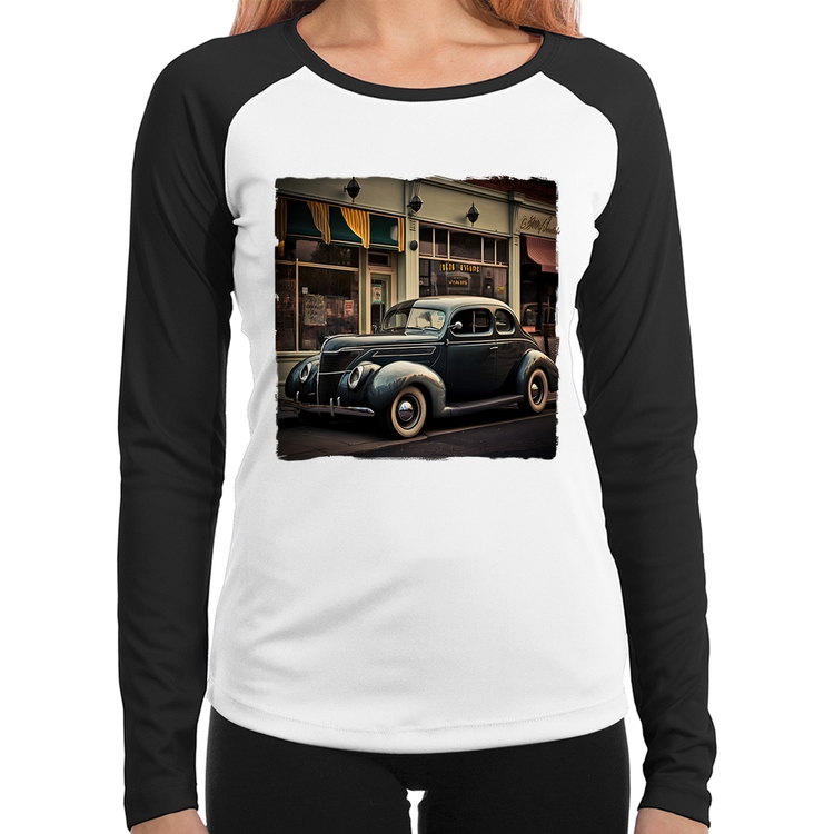 Baby Look Raglan Carro clássico na cidade Manga Longa