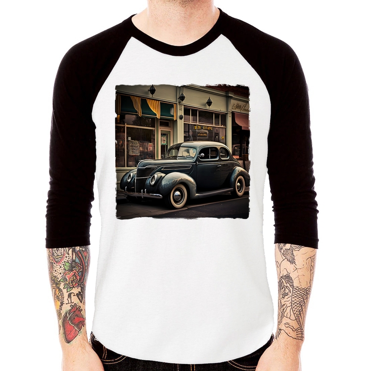 Camiseta Raglan Carro clássico na cidade Manga 3/4