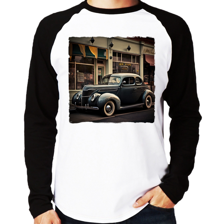 Camiseta Raglan Carro clássico na cidade Manga Longa