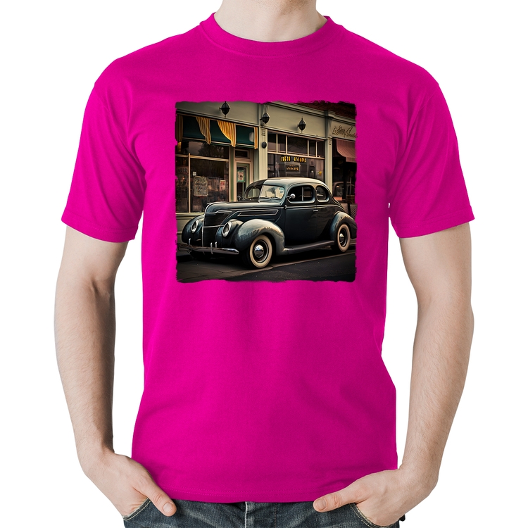 Camiseta Algodão Carro clássico na cidade - Rosa