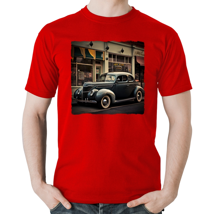 Camiseta Algodão Carro clássico na cidade - Vermelha