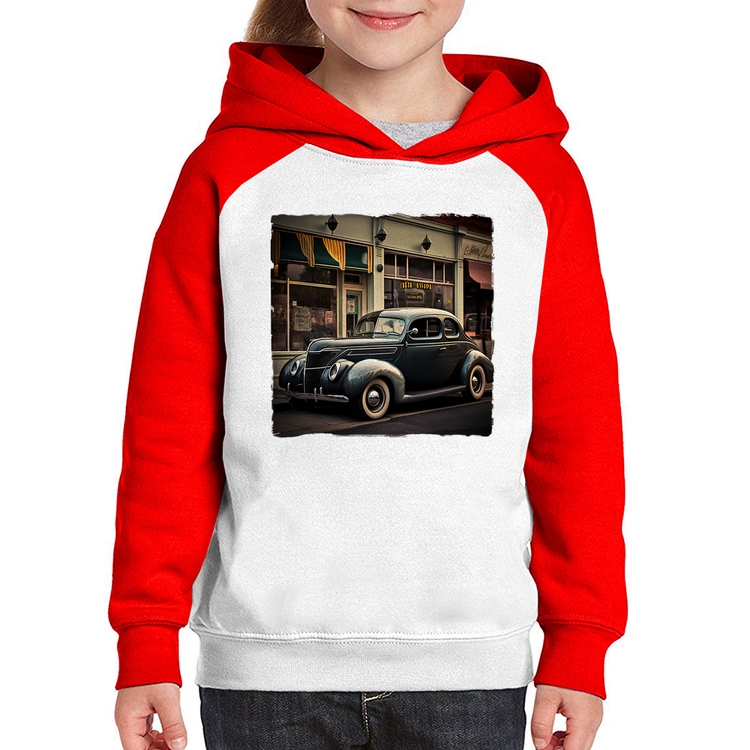 Moletom Infantil Carro clássico na cidade - Branco/Vermelho