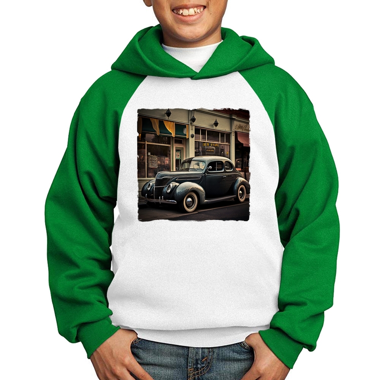 Moletom Infantil Carro clássico na cidade - Branco/Verde
