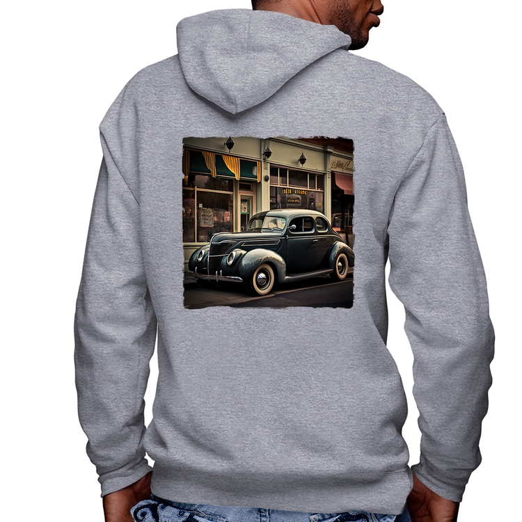 Blusa Moletom Carro clássico na cidade Masculina com Capuz e Zíper - Mescla