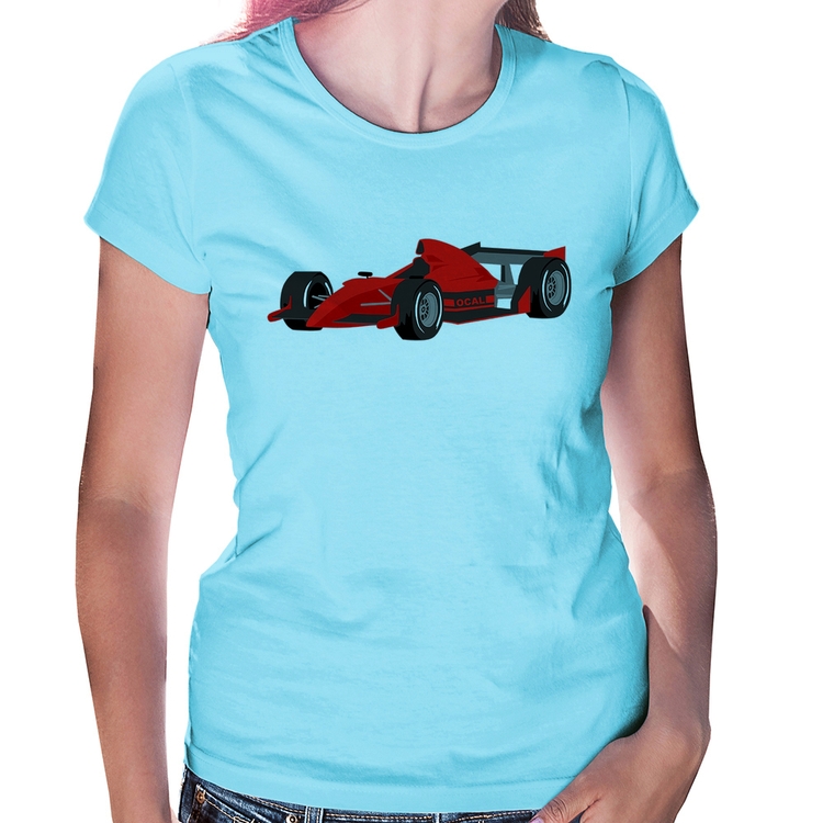 Baby Look Carro de Corrida - Azul Bebê