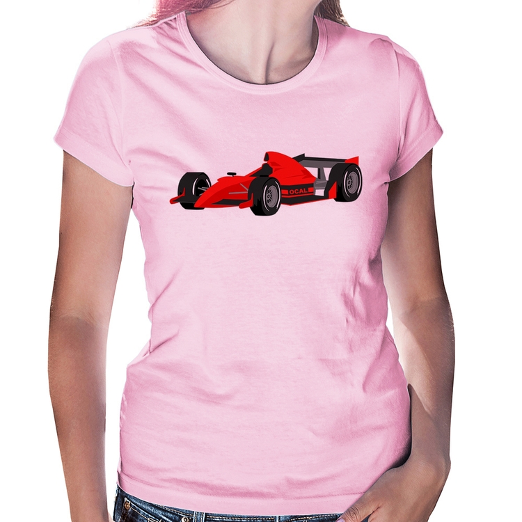 Baby Look Carro de Corrida - Rosa Bebê