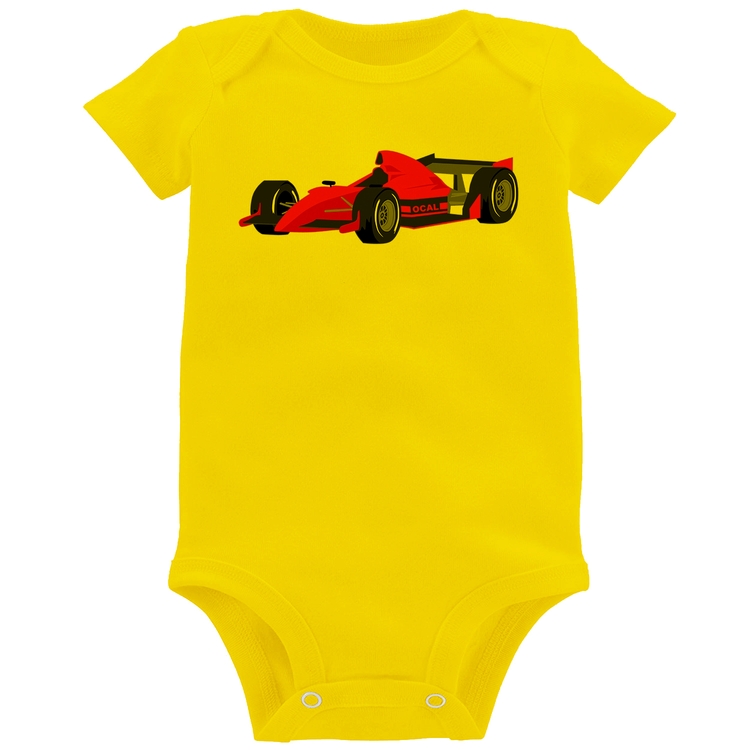 Body Bebê Carro de Corrida - Amarelo