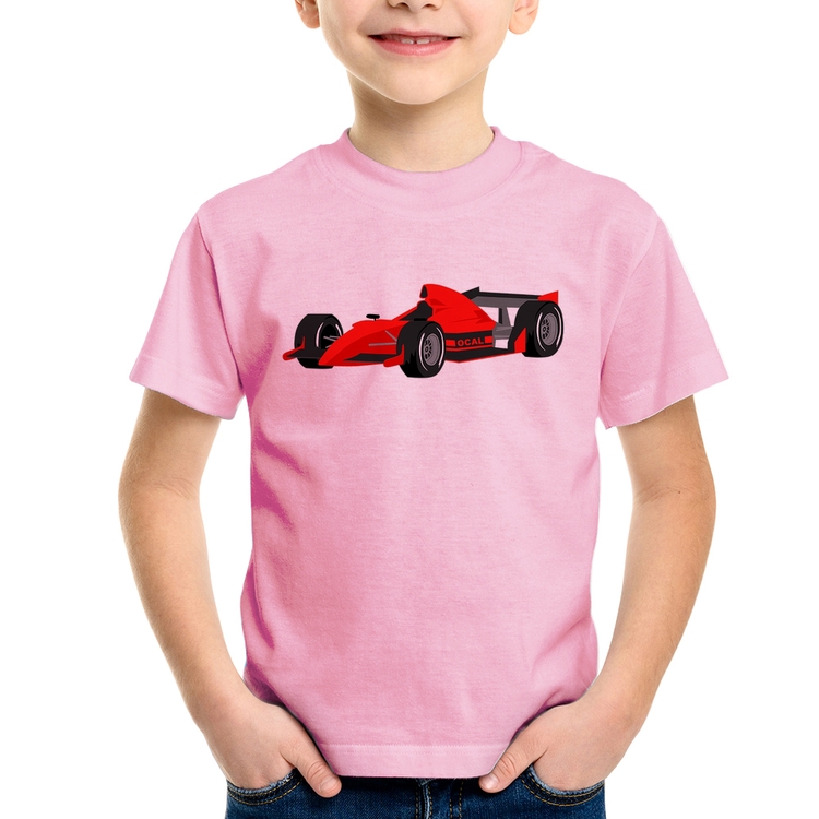 Camiseta Infantil Carro de Corrida - Rosa Bebê