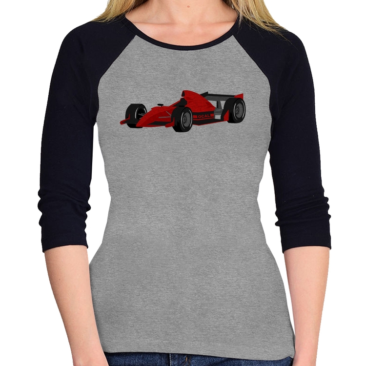 Baby Look Raglan Carro de Corrida Manga 3/4 - Cinza/Preto