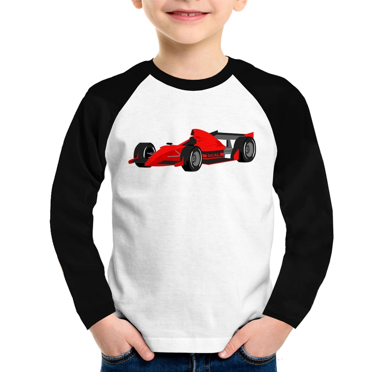 Camiseta Raglan Infantil Carro de Corrida Manga Longa