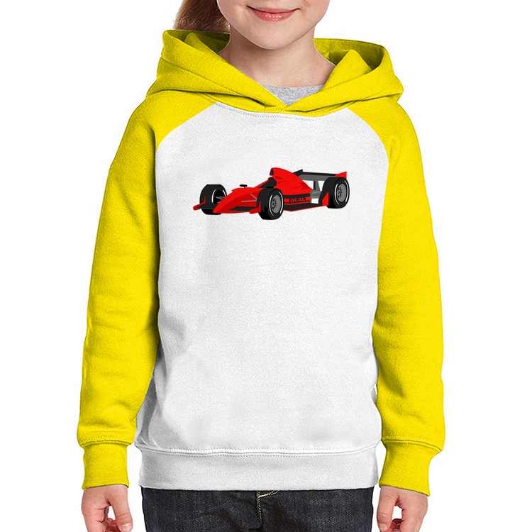 Moletom Infantil Carro de Corrida - Branco/Amarelo
