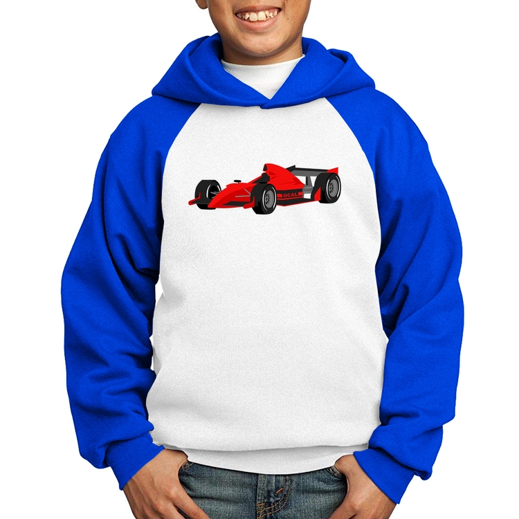 Moletom Infantil Carro de Corrida - Branco/Azul