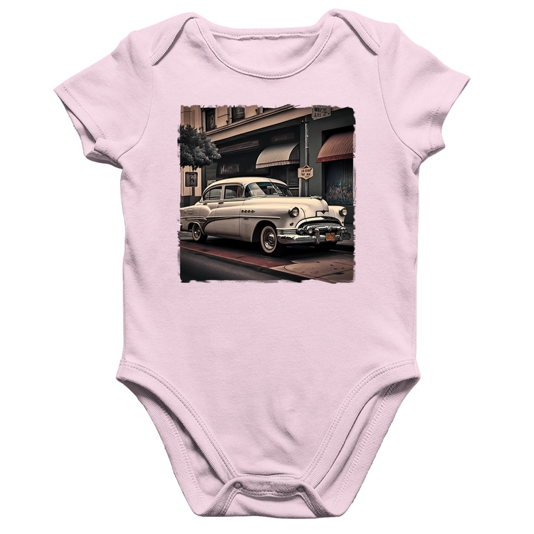 Body Bebê Algodão Carro retrô branco - Rosa Bebê