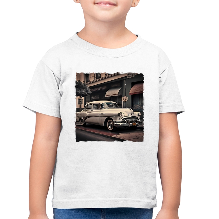 Camiseta Algodão Infantil Carro retrô branco - Branca