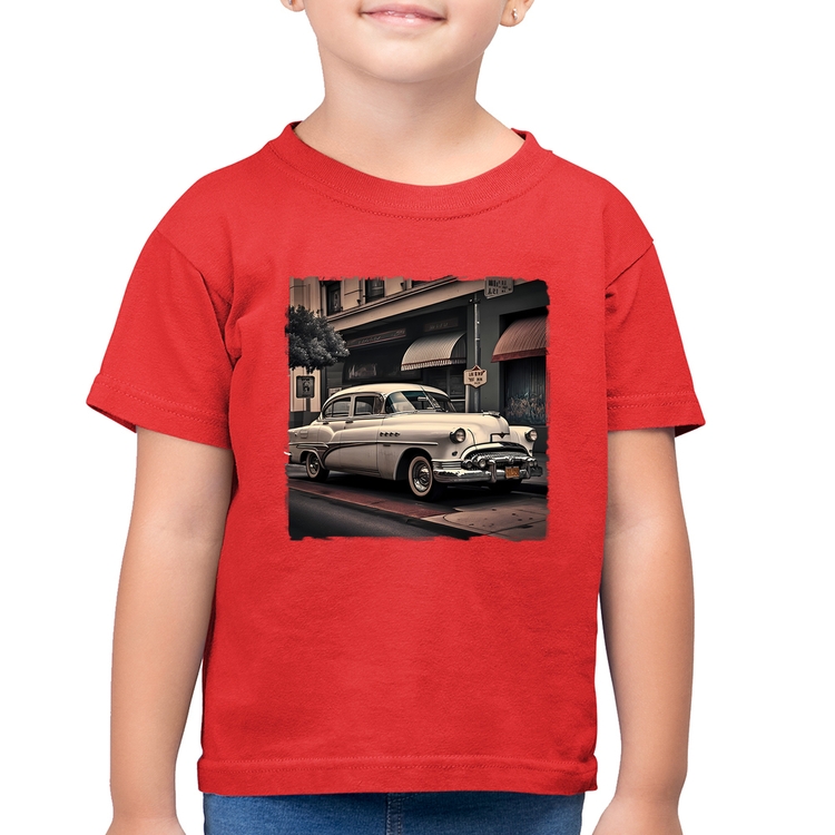 Camiseta Algodão Infantil Carro retrô branco - Vermelha