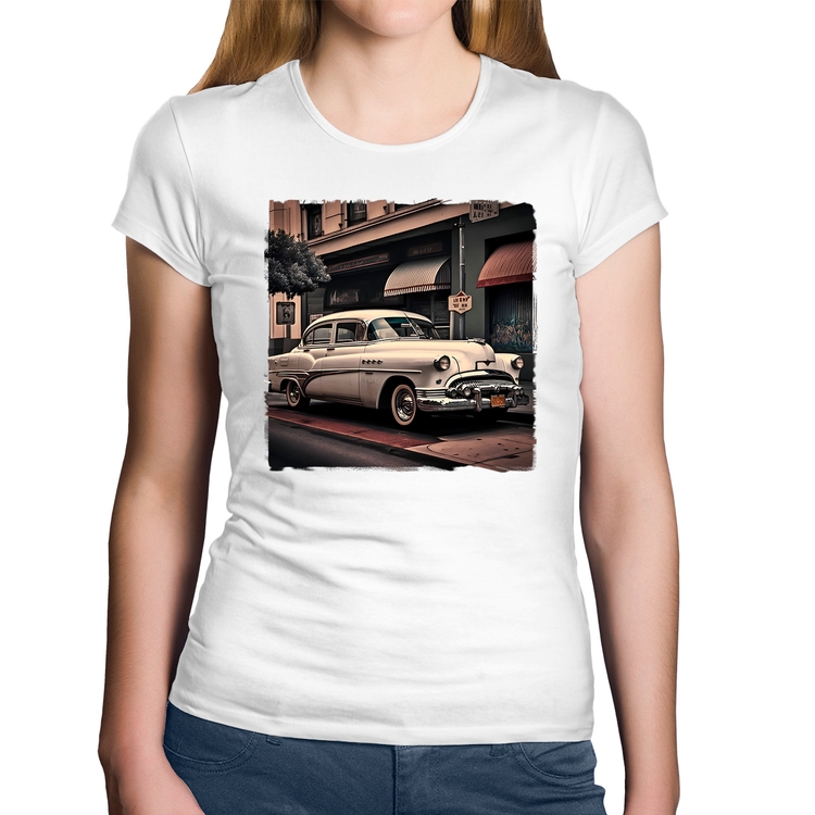 Baby Look Algodão Carro retrô branco - Branca