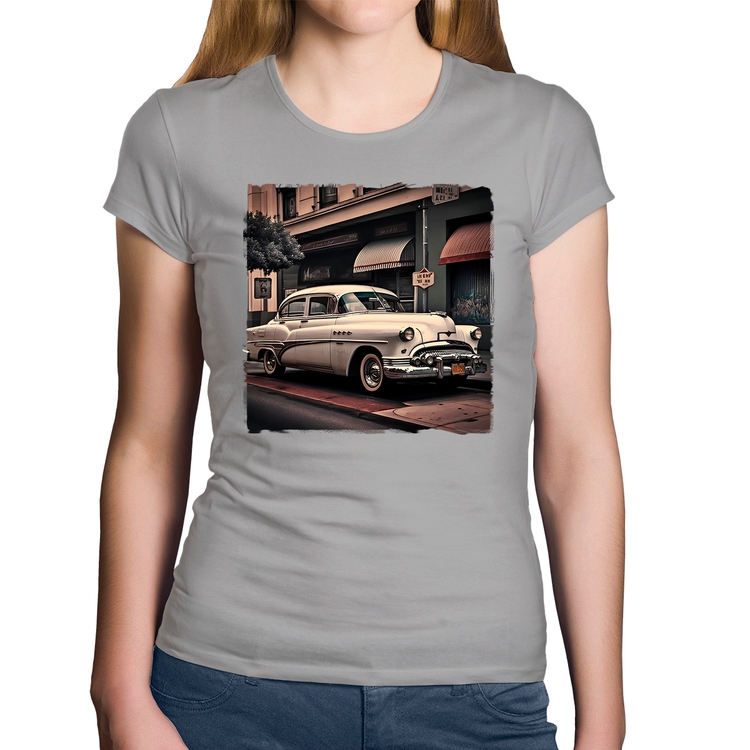 Baby Look Algodão Carro retrô branco - Cinza