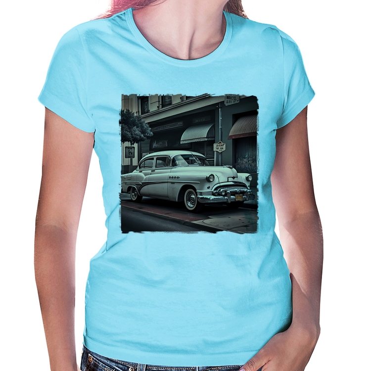 Baby Look Carro retrô branco - Azul Bebê