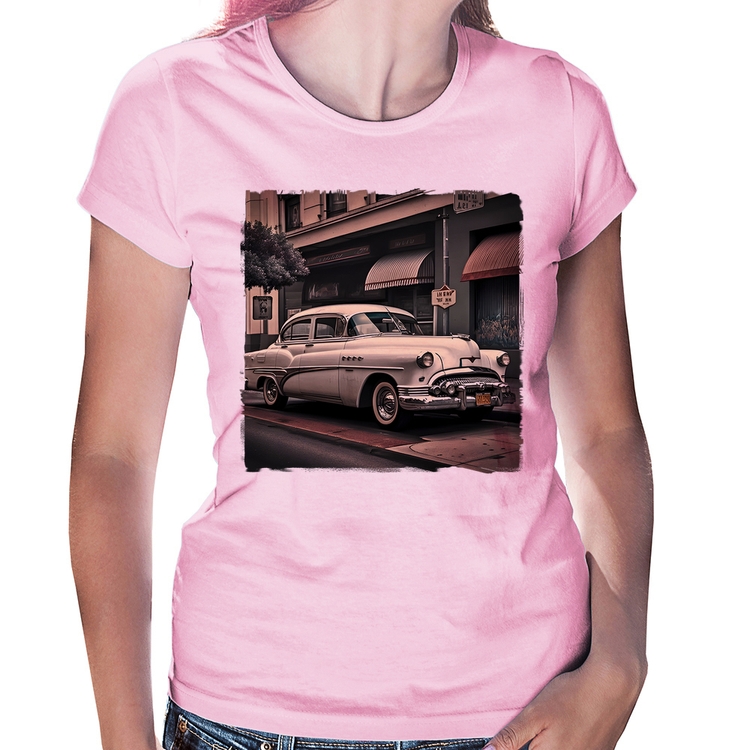 Baby Look Carro retrô branco - Rosa Bebê