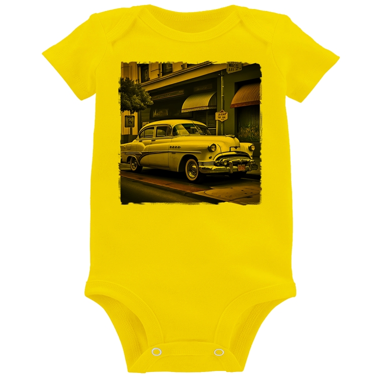 Body Bebê Carro retrô branco - Amarelo