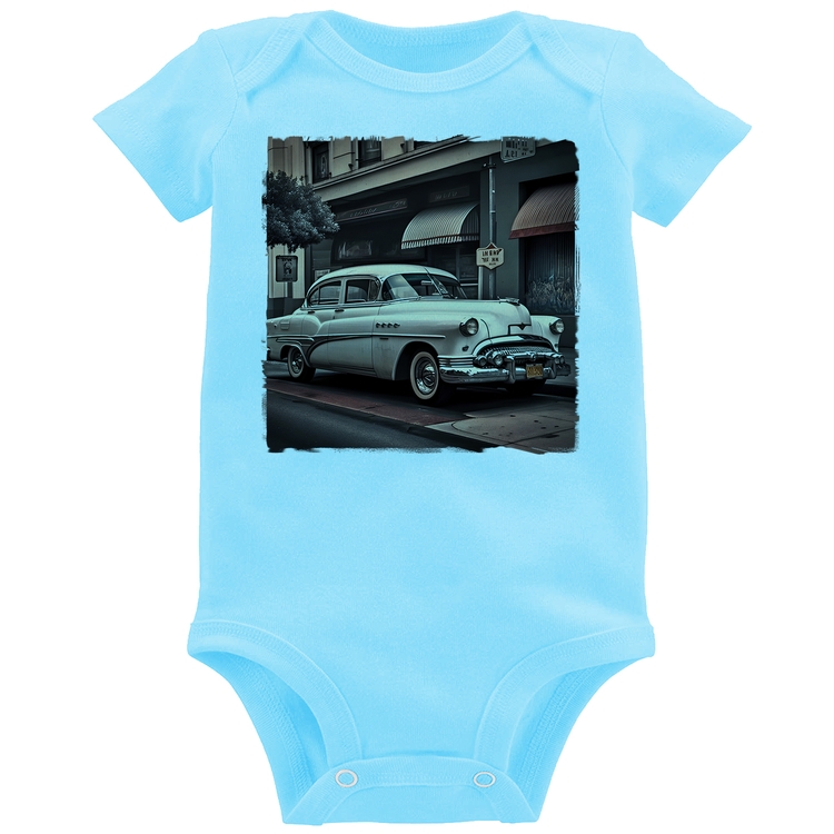 Body Bebê Carro retrô branco - Azul Bebê