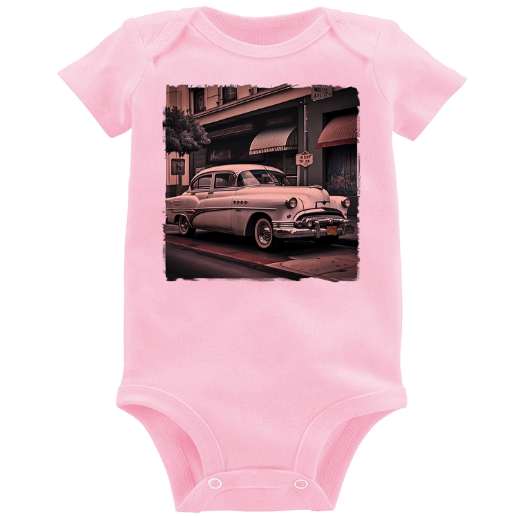 Body Bebê Carro retrô branco - Rosa Bebê