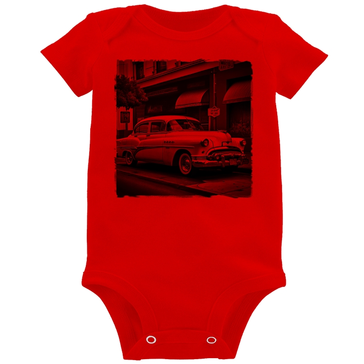 Body Bebê Carro retrô branco - Vermelho
