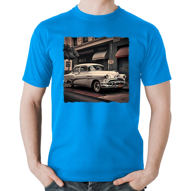 Camiseta Algodão Carro retrô branco - Azul