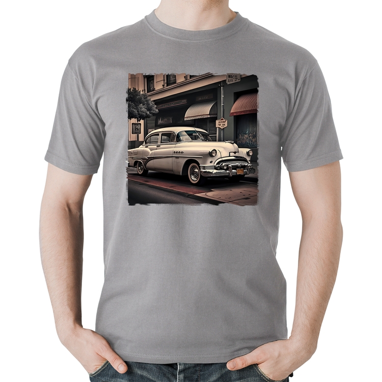 Camiseta Algodão Carro retrô branco - Cinza