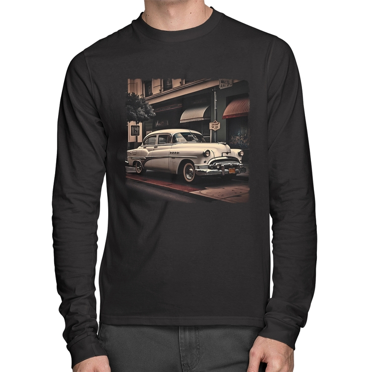 Camiseta Algodão Carro retrô branco Manga Longa