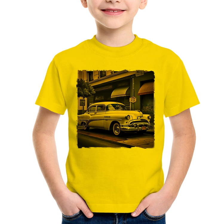 Camiseta Infantil Carro retrô branco - Amarela