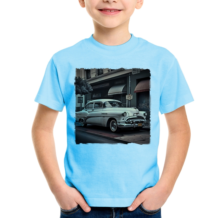 Camiseta Infantil Carro retrô branco - Azul Bebê