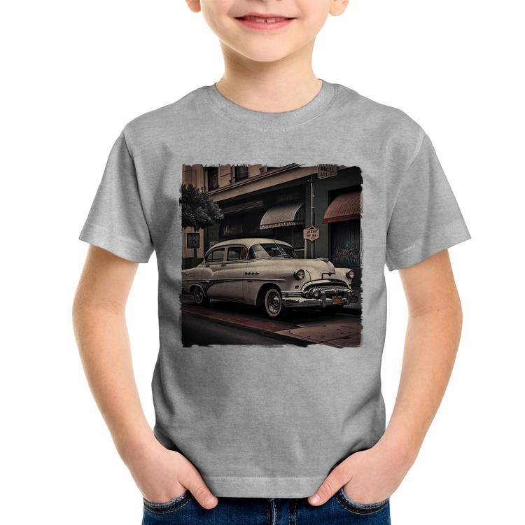 Camiseta Infantil Carro retrô branco - Cinza