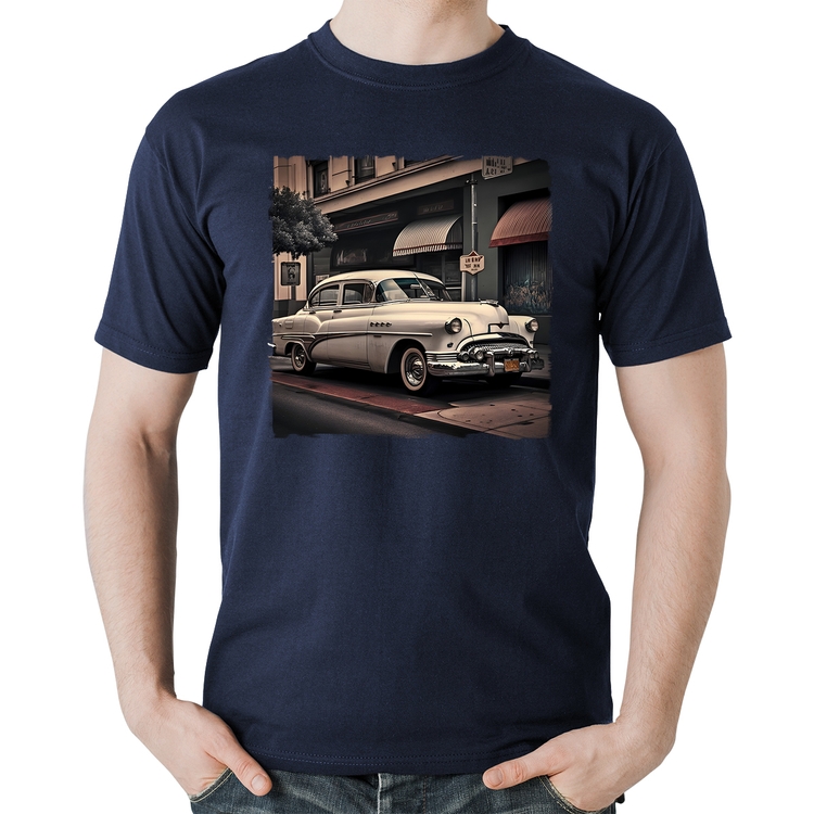 Camiseta Algodão Carro retrô branco - Marinho