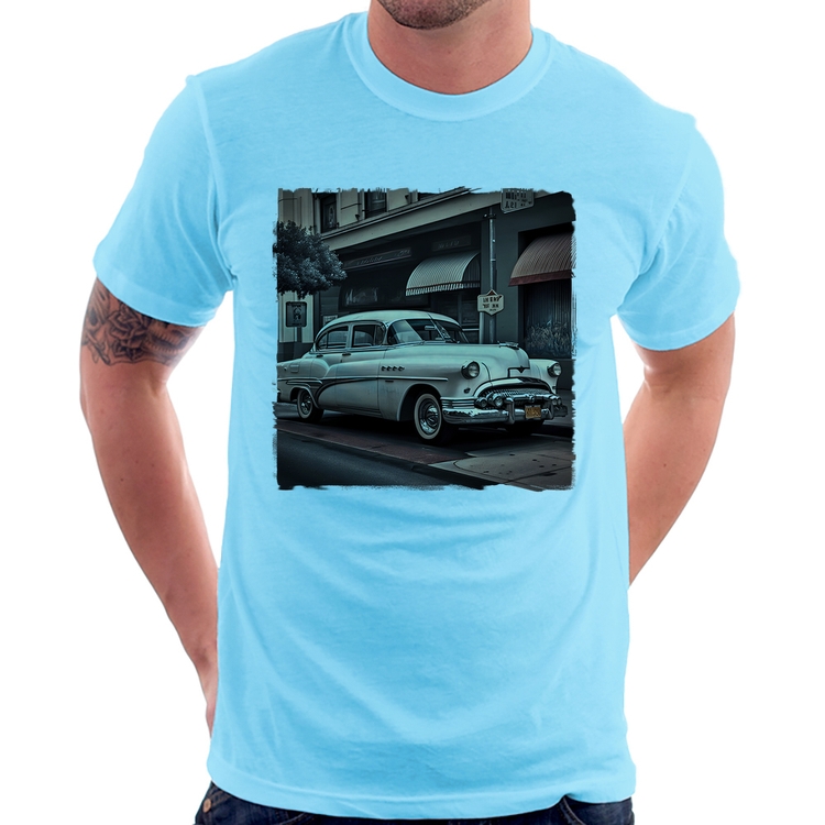 Camiseta Carro retrô branco - Azul Bebê