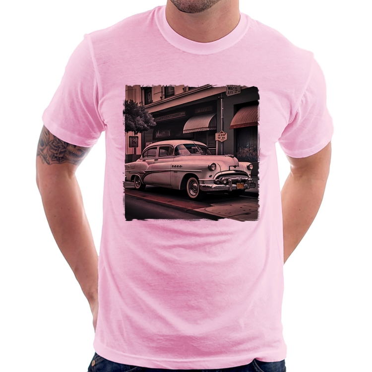 Camiseta Carro retrô branco - Rosa Bebê
