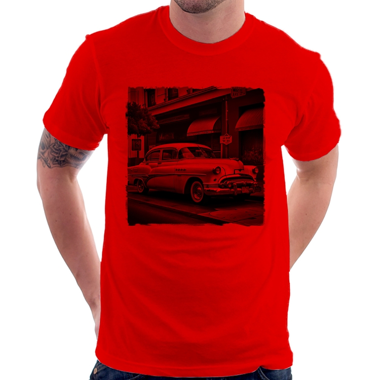 Camiseta Carro retrô branco - Vermelha