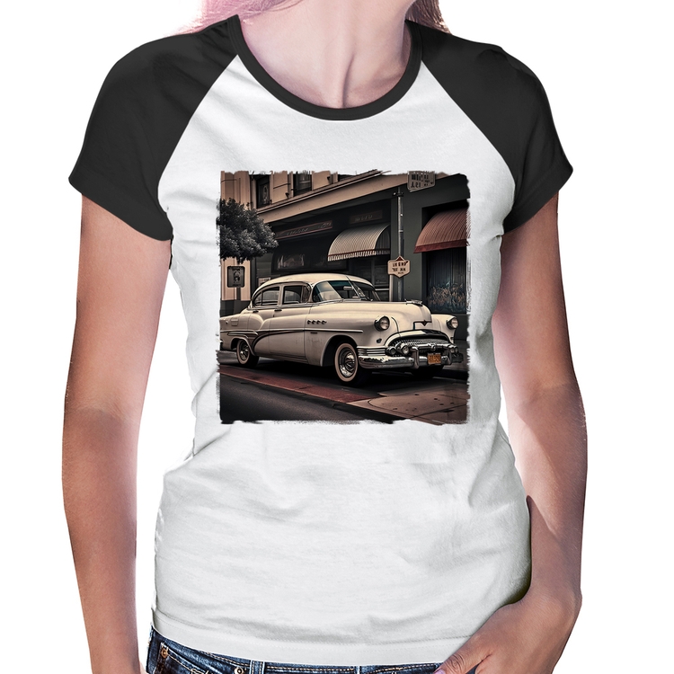 Baby Look Raglan Carro retrô branco