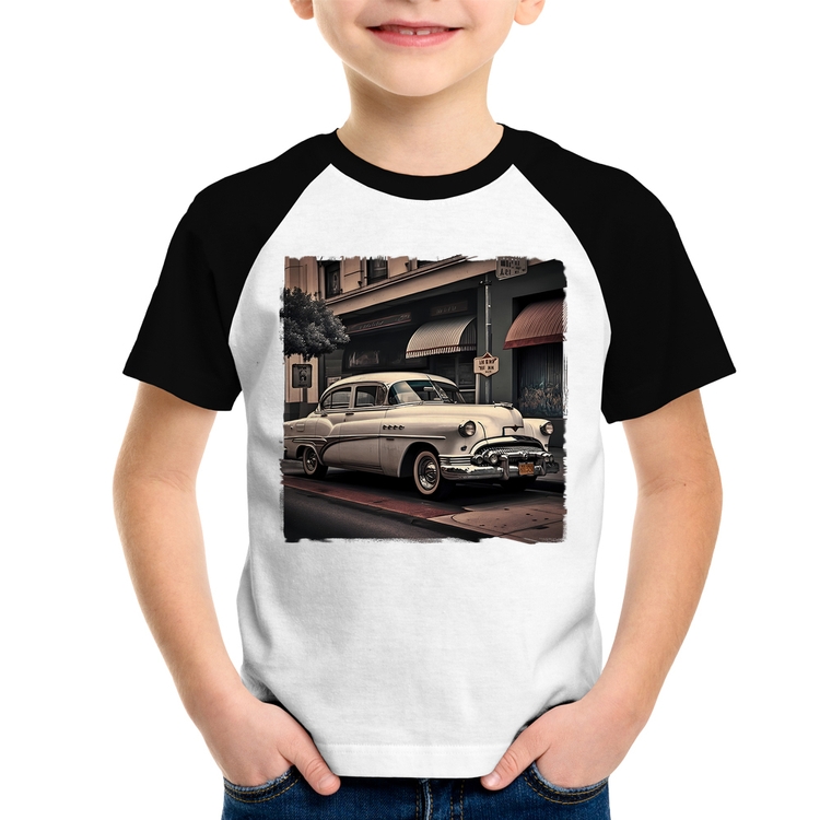Camiseta Raglan Infantil Carro retrô branco