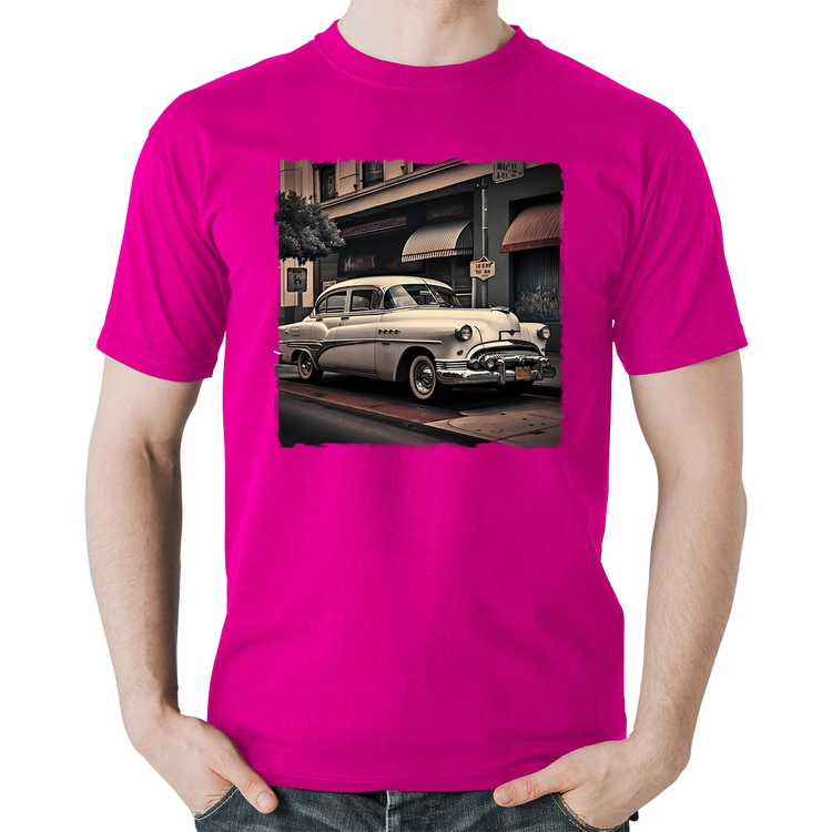 Camiseta Algodão Carro retrô branco - Rosa