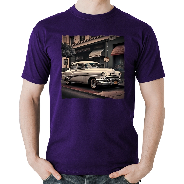 Camiseta Algodão Carro retrô branco - Roxa