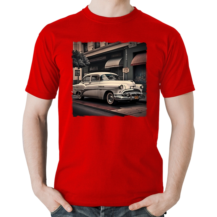 Camiseta Algodão Carro retrô branco - Vermelha