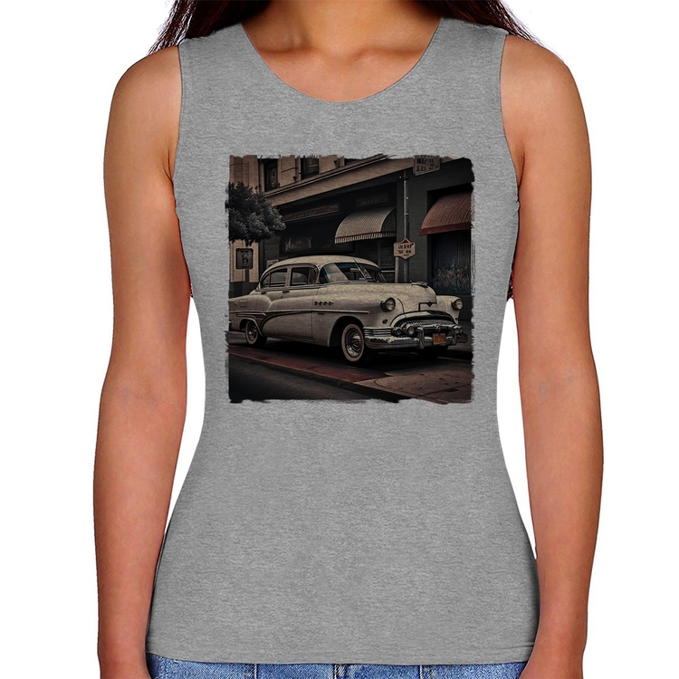 Regata Feminina Carro retrô branco - Cinza