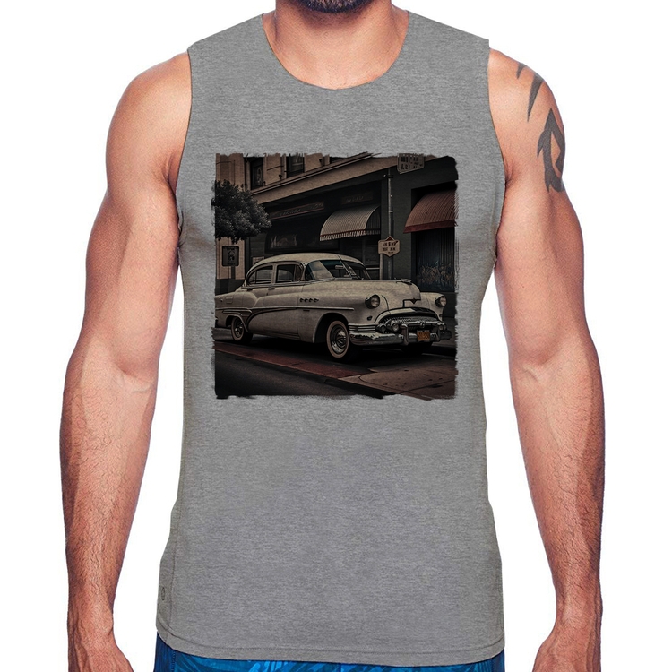 Regata Carro retrô branco - Cinza