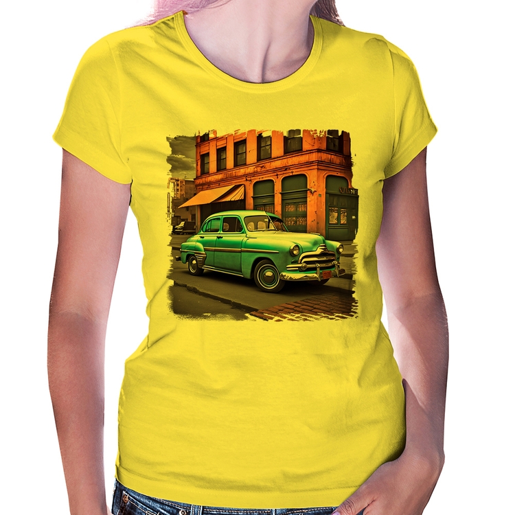 Baby Look Carro retrô na cidade - Amarela