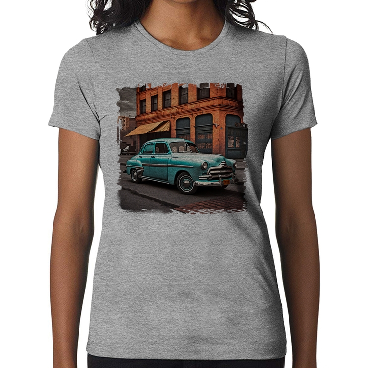 Baby Look Carro retrô na cidade - Cinza