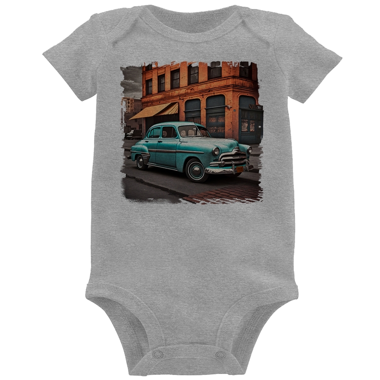 Body Bebê Carro retrô na cidade - Cinza