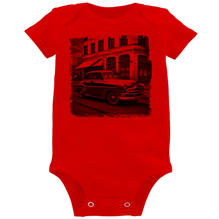 Body Bebê Carro retrô na cidade - Vermelho
