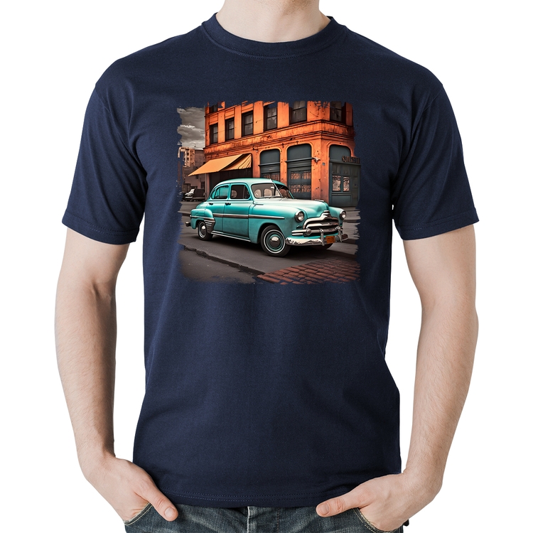 Camiseta Algodão Carro retrô na cidade - Marinho