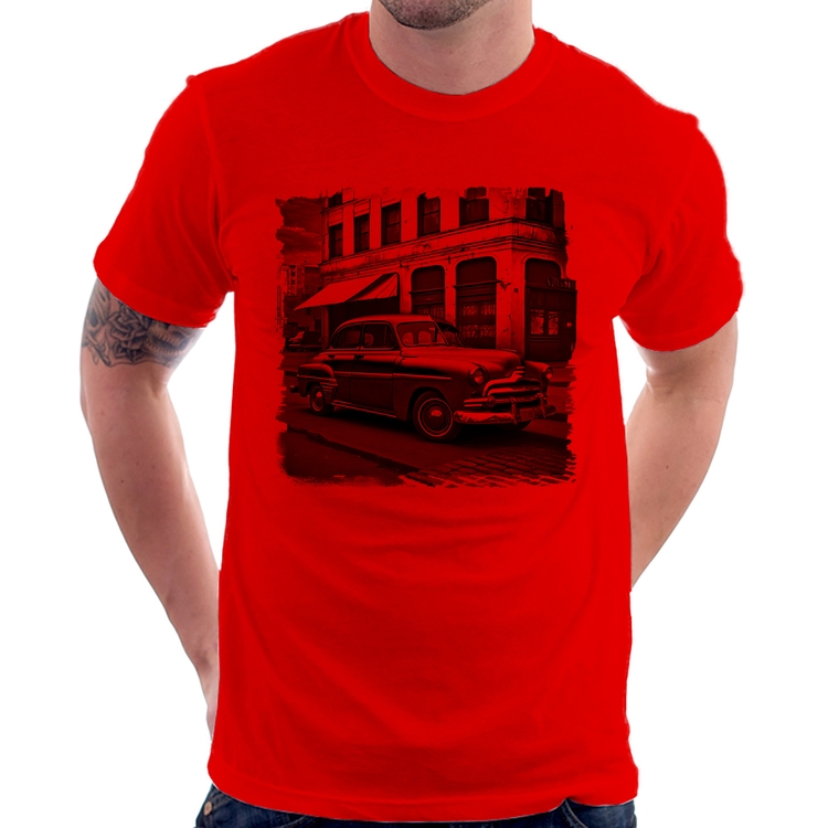 Camiseta Carro retrô na cidade - Vermelha